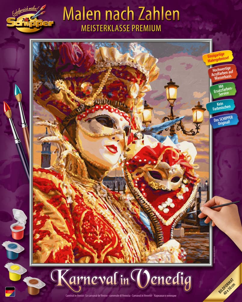 Schipper 609130869 Peinture par numéros - Carnaval de Venise - Photos de Peinture pour Adultes - avec pinceaux et peintures acryliques - 40 x 50 cm