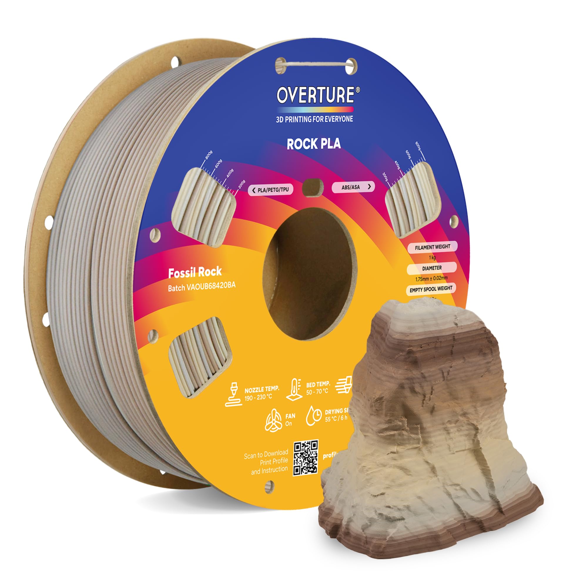 OVERTURE Rock PLA Filament 1.75mm (Fossil Rock)-picture-19