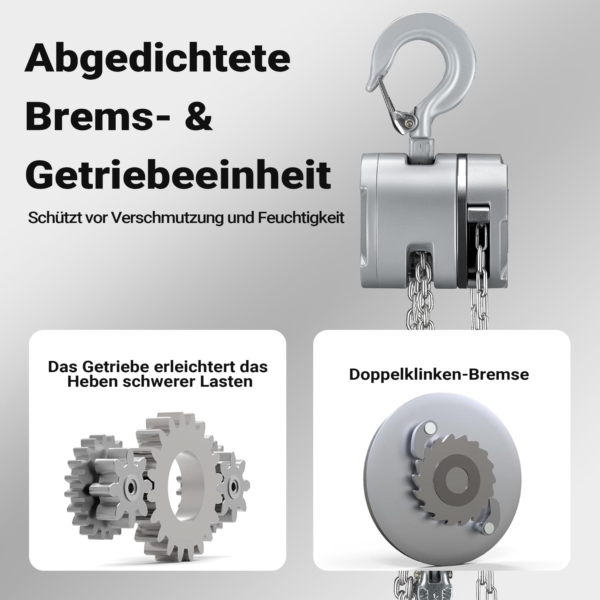 Wiltec Alu Kettenzug bis 500 kg, robuster Handkettenzug 3 m Hubhöhe, Tragmittel mit G100-Lastkette, Hebezeug manuell aus Aluminium, hochbelastbares Hebemittel