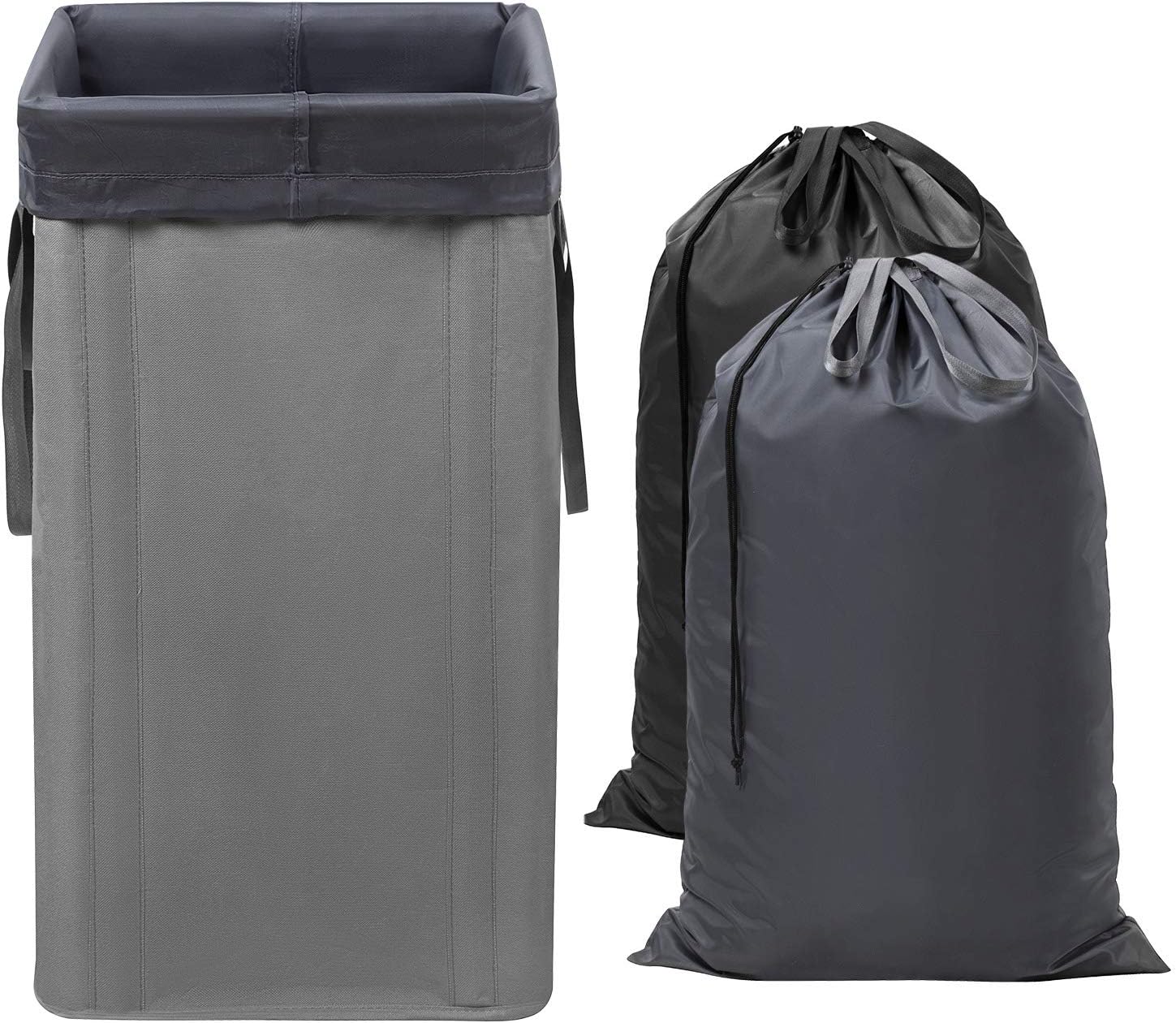 WOWLIVE Large Laundry Hamper with 2 Removable Bags 74L Foldable Laundry Basket with Handle Clothes Hamper Tall Dirty Clothes Bag for Traveling Collapsable & Easy to Install Grey (24.5x13x13 In)