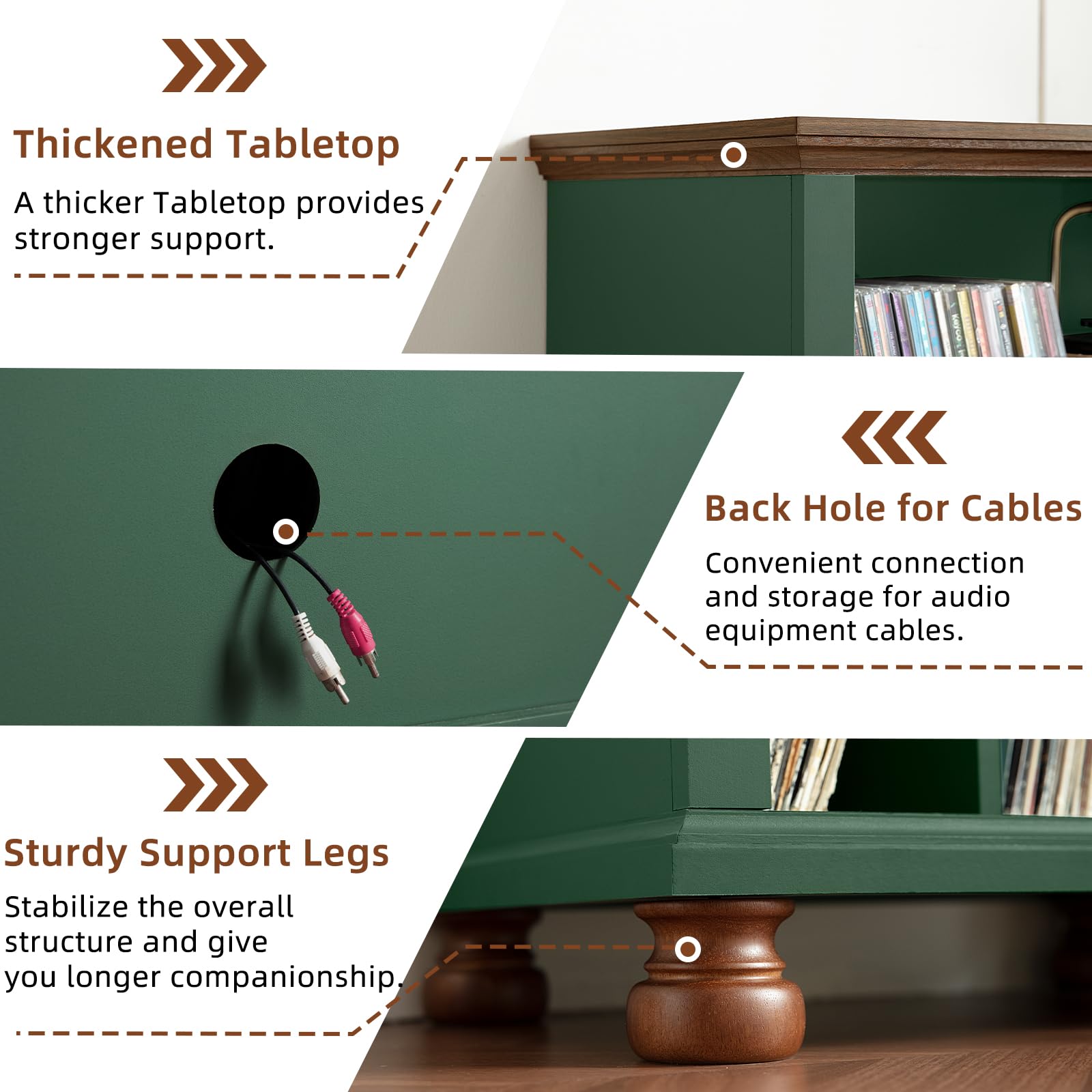 LELELINKY Plattenspieler Ständer, Plattenspieler Regal Bietet Platz für bis zu 200 Alben, Großes Holz Plattenspieler Tisch, Schallplatten Regal für Wohnzimmer, Schlafzimmer, Büro, Grünes