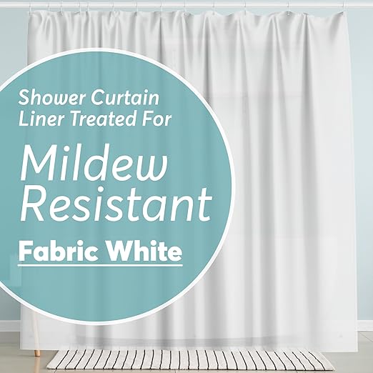 BigFoot Shower Curtain Liner – 72 x 72 Fabric Premium Shower Curtain with Rustproof Metal Grommet and 3 Magnetic Weights – Odor Free and Compatible with Standard Showers, White