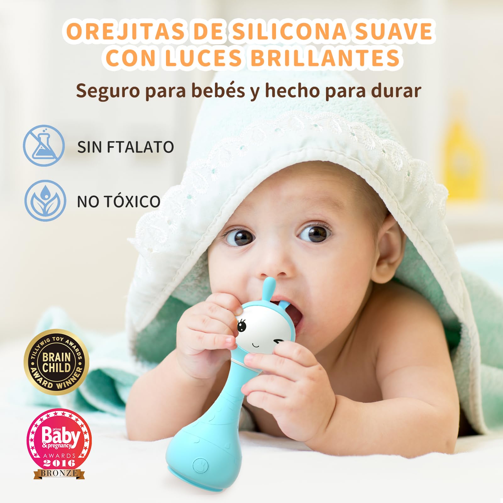 alilo Sonajero Musical para Bebés 0-12 Meses, Juguete con Luz, 66 Sonidos, 15 Canciones, 13 Cuentos, 5 Canciones de Cuna, Ruido Blanco, Reconocimiento de Colores, Regalo Recién Nacido