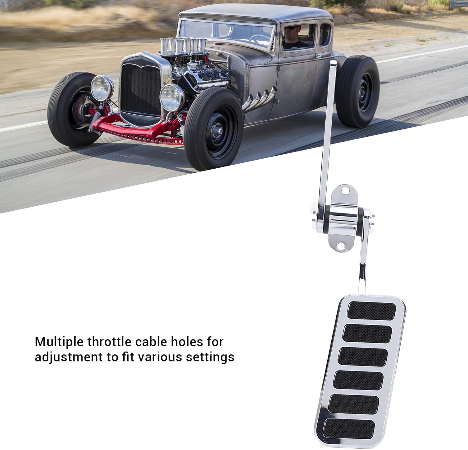 Yosoo Health Gear Universal Polished Aluminum Gas Pedal Silver Anodized Throttle Pedal 2x4.5 Inch Adjustable Angle with Non Slip Rubber Pads for Classic Cars Hot Rods Custom Vehicles