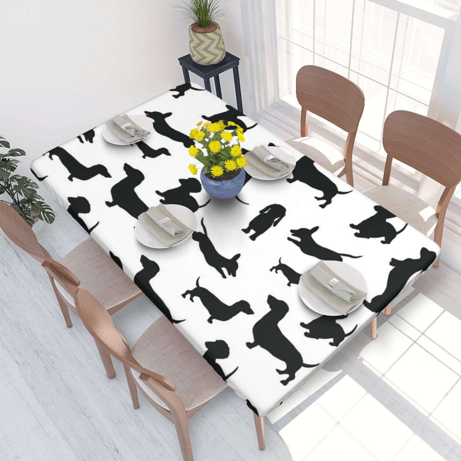 BNVSADC Black Dogs Dachshund Dog Printed 4FT Tablecloth 122x76 CM Polyester Kitchen Water Resistant Table Cloth Dining Table Decoration Table Covers