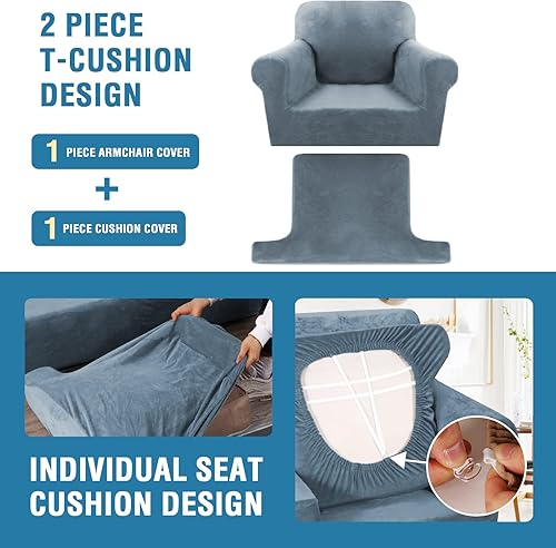 Miniatura 4 de Funda para sofá de 2 piezas, fundas para sillón con cojines en forma de T, funda para sofá de terciopelo grueso, protector de muebles, fundas