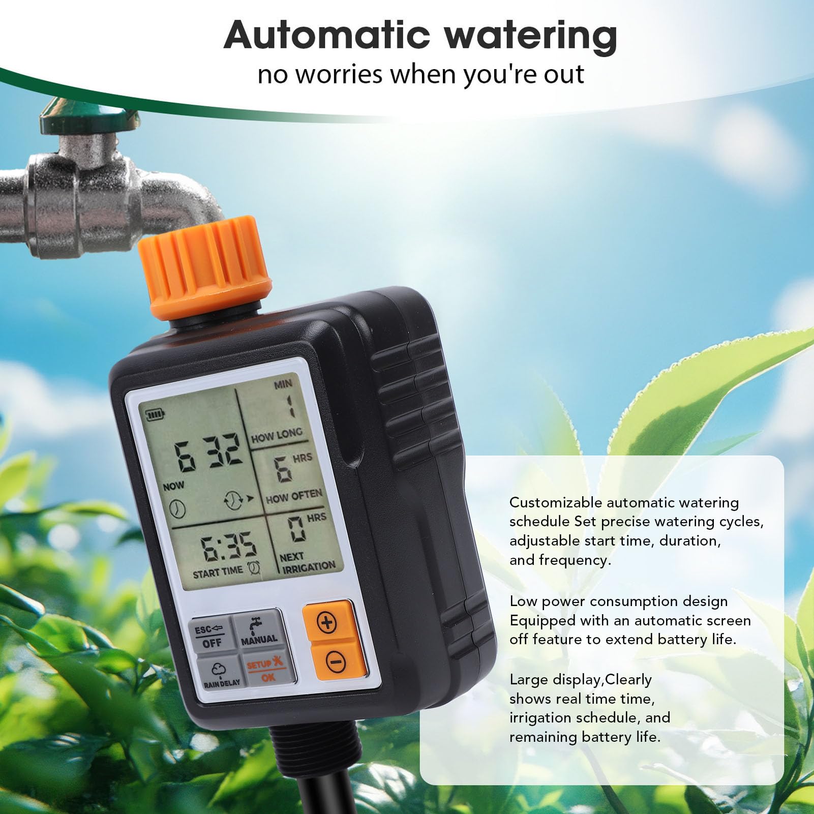 Generic Temporizador de Agua Automático Temporizador de Riego Versátil para Huerto Fácil de Usar con Grado de Protección IP55 1 Unidad
