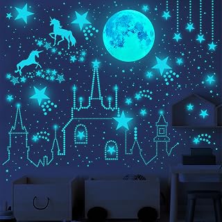 墙贴 夜光 墙贴 蓄光 贴纸 月亮 星星 夜光贴纸 墙贴 闪闪发光 夜光贴纸 壁纸 幼儿园 保育园 儿童房装饰 墙壁 天花板 (蓝色 893个套装)