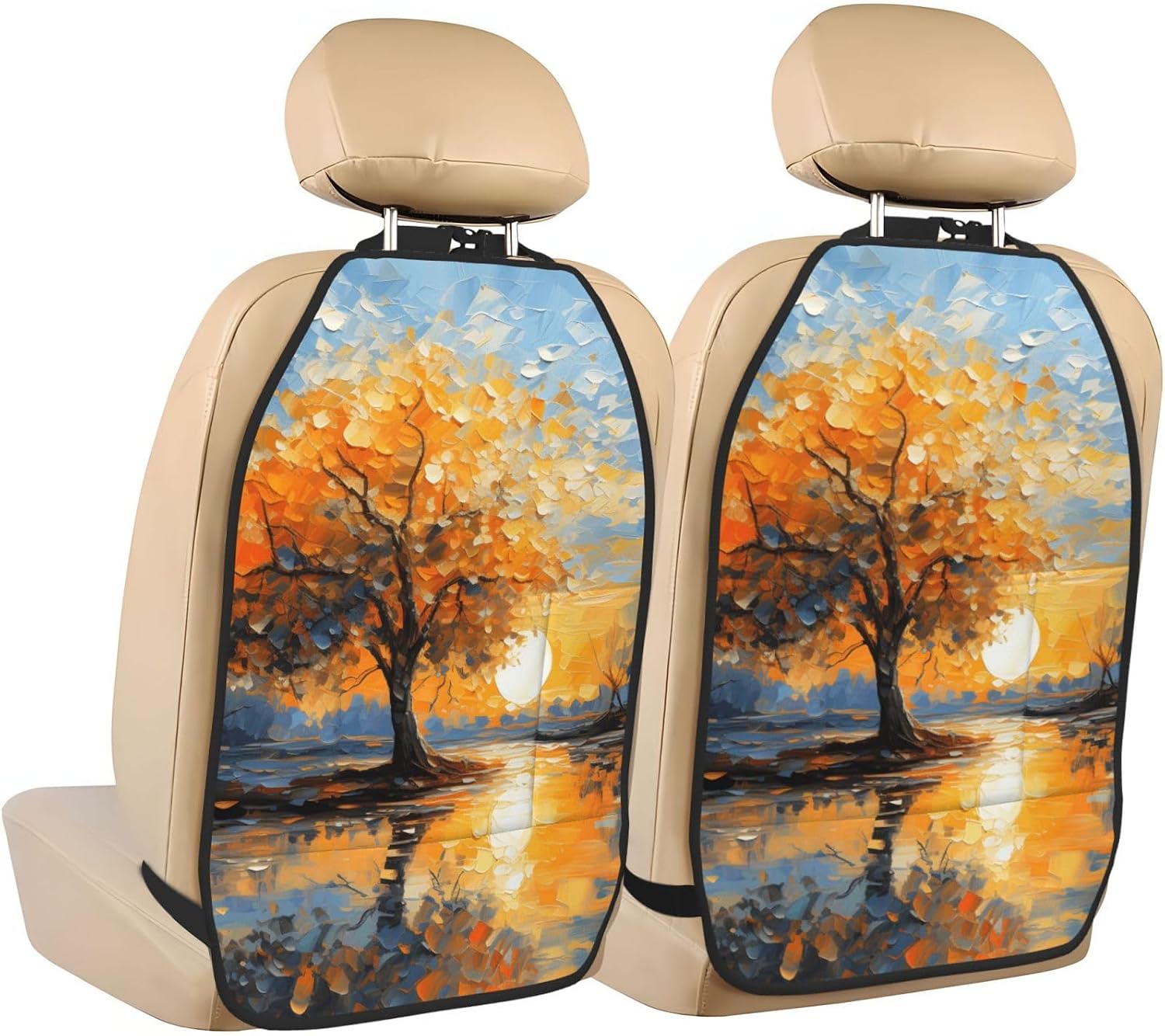 Car Seat Back Kick Protector 2 Pack 18.5x26.4 Inch, Vangogh Sunflower Anti-Kick Pad, Waterproof Oxford Fabric Large Rear Seat Cover for Kids Pets Fits SUV Jeep Truck Sedan