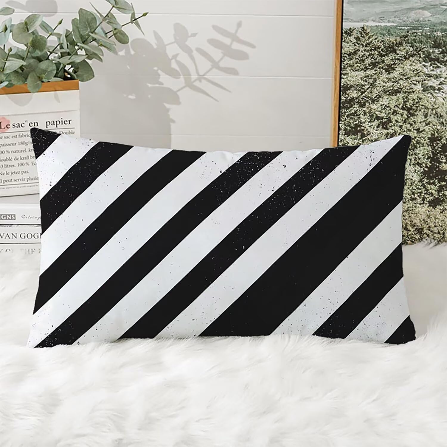 Xlccaioo Set di 2 In Bianco E Nero Federe Cuscini Divano 60x40cm Fodere per Cuscini Decorativi in Velluto, Fodera per Cuscino, Copricuscini Divano con Cerniera Invisibile, per Camera da Letto XC-8174