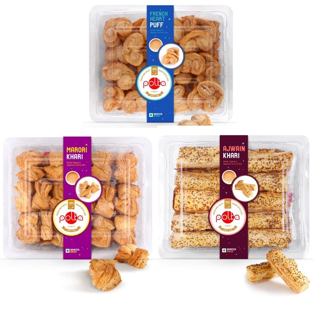 Polka Pack of 3, Namkeen Khari Snacks 1000 Gm, French Heart, Ajwain Khari, Marrori Khari,Family Combo Pack (B07Z6NDDF8) Amazon Price History, Amazon Price Tracker