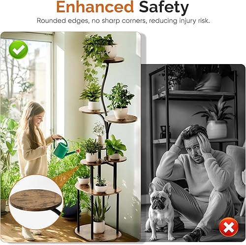 Miniatura 2 de Qmetalart Soporte para plantas para interiores, estante de flores de metal de 8 niveles con estantes redondos, estante de exhibición moderno para