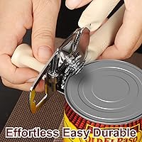 Vista 2 de DAWAD Abrelatas manual de acero inoxidable de seguridad, buen agarre, borde liso, fácil uso, 7.87 pulgadas, color blanco crema