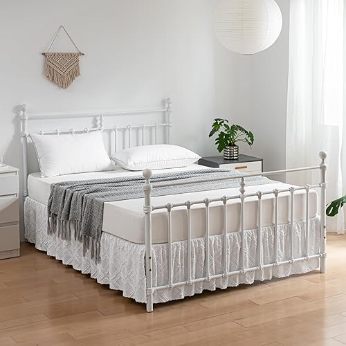 Miniatura 4 de Falda de cama copetuda, falda de cama con volantes con esquinas divididas, falda de cama Queen de 16 pulgadas de caída, falda de cama cuadrada