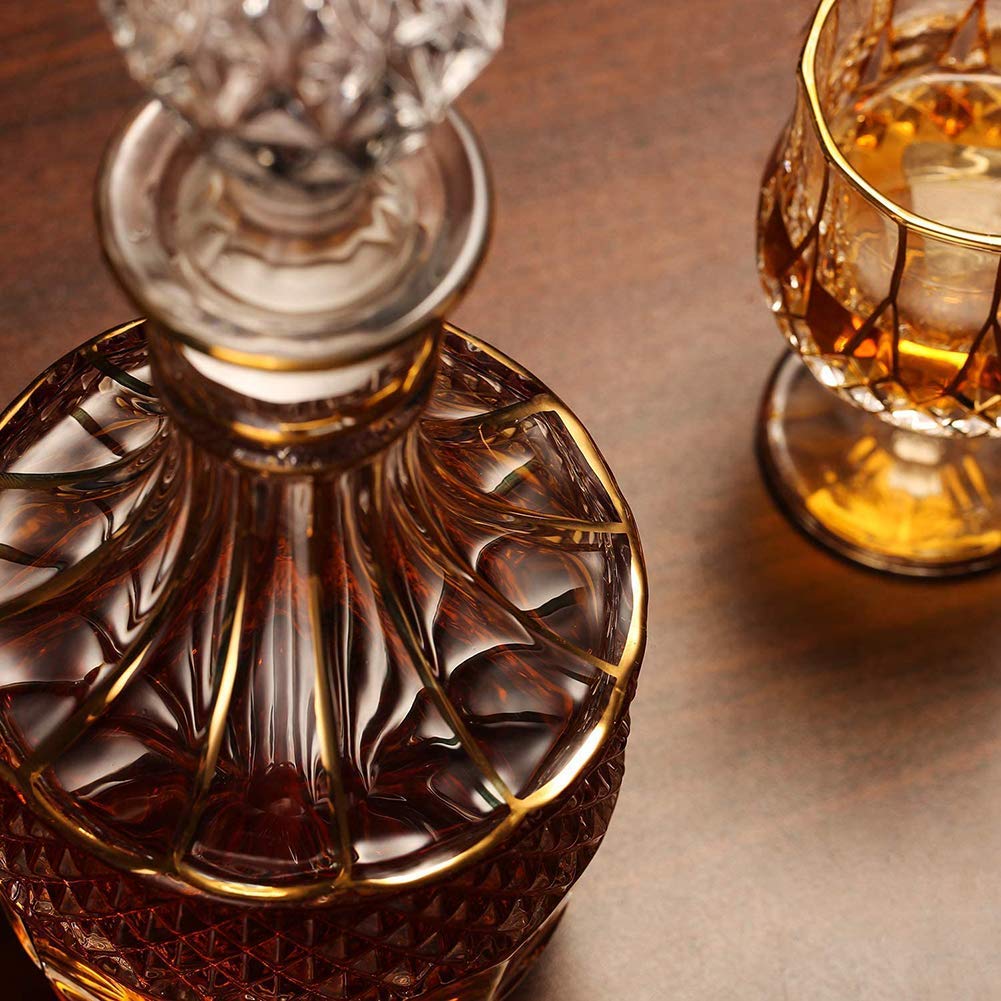 Genérico Juego De Decantador De Cristal, Copa De Whisky con Borde Dorado