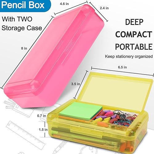 Miniatura 9 de 1 caja de lápices, caja de lápices de doble capa de gran capacidad, estuche rígido con tapa hermética, caja de lápices de plástico para suministros