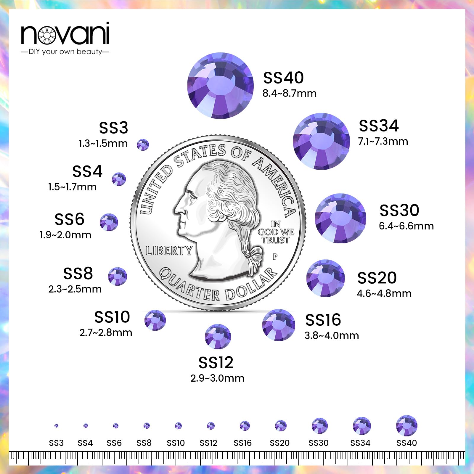 Novani Strass di cristallo allentati con retro piatto, 1440 pezzi strass di vetro per vestiti, scarpe, artigianato, trucco, nail art e decorazioni fai da te (SS8, velluto viola)