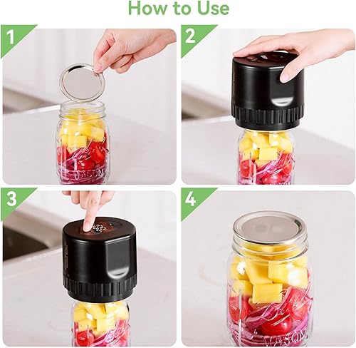 Miniatura 7 de Sellador al vacío eléctrico para tarros de masón, kit de sellado al vacío True Bright para tarros Mason con tapas de tarro de boca regular y ancha,