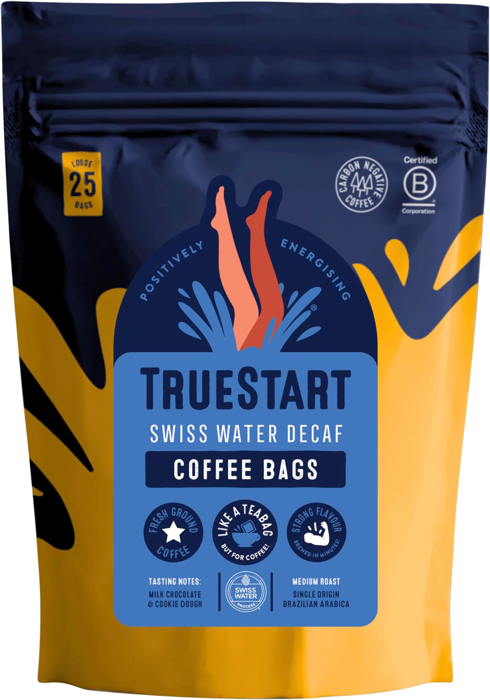 TrueStart Coffee Bags, Swiss Water Decaf, 1 Pack, 25 Loose Bags