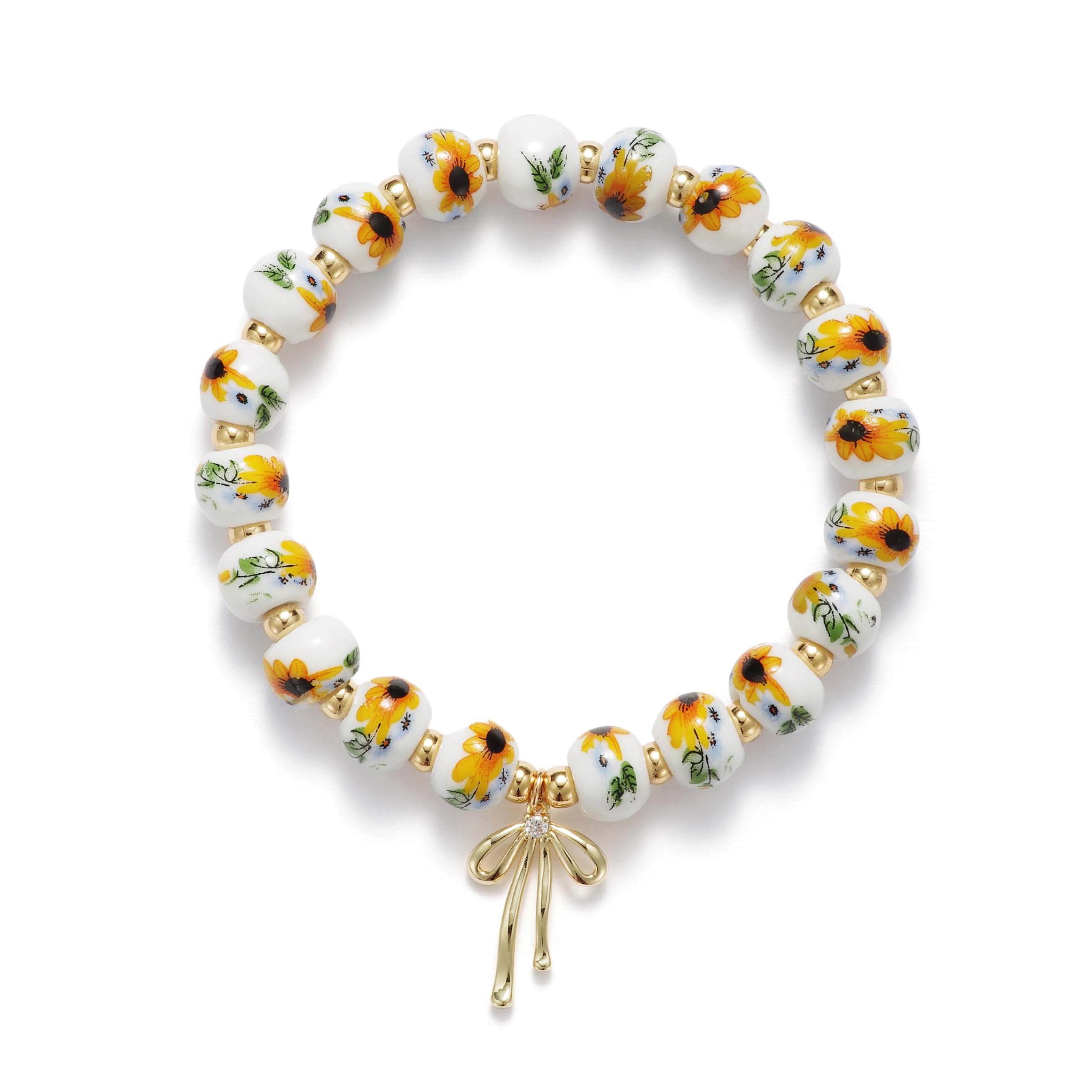 Beads Bow Charm Bracelet for Women Flower Vintage Bracelet Handmade Stretch Beaded Dainty Romantic Jewelry Gifts
