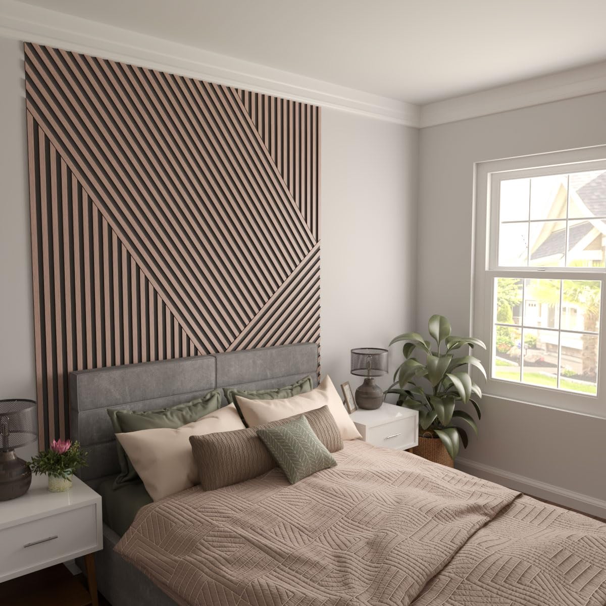 Ekena Millwork 94"H x 3/8"T Adjustable Wood Slat Wall Panel Kit w/ 1"W Slats, Walnut (contains 42 Slats)