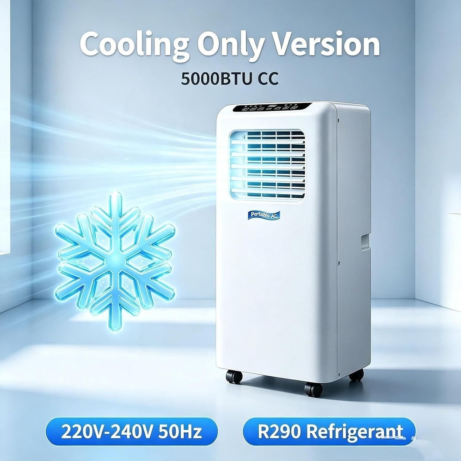 Aire Acondicionado Portátil 14000 BTU, 2 en 1 Frío y Calor para Todo el Año, Unidad Móvil con Ruedas, Mando a Distancia, Enchufe Ranurado, Acabado Blanco, 5000 Btu, 5000 BTU
