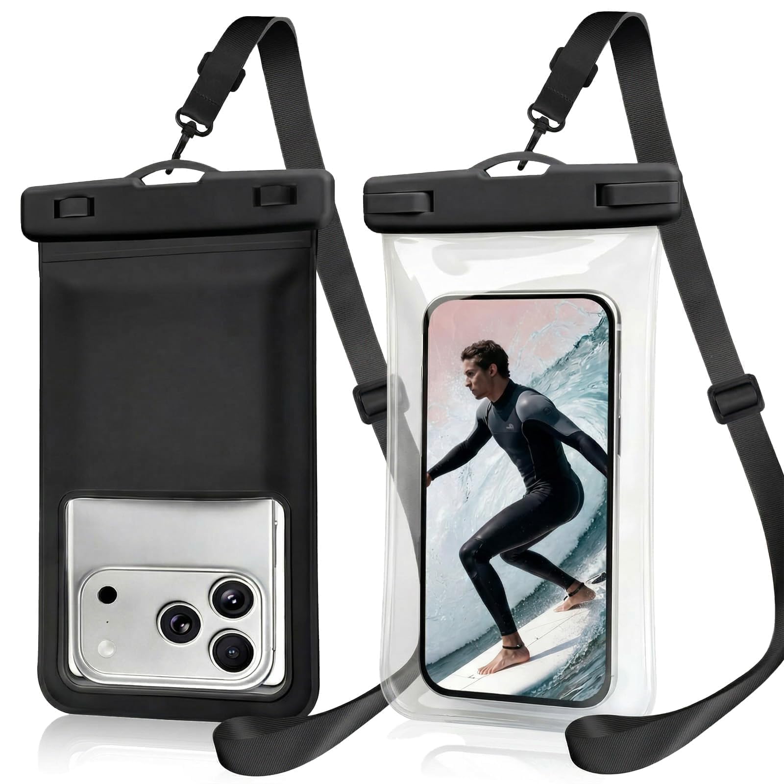 Photo 1 of **only 1** MOLOVA 2-Pack IPX8 Waterproof Phone Pouch Set Black