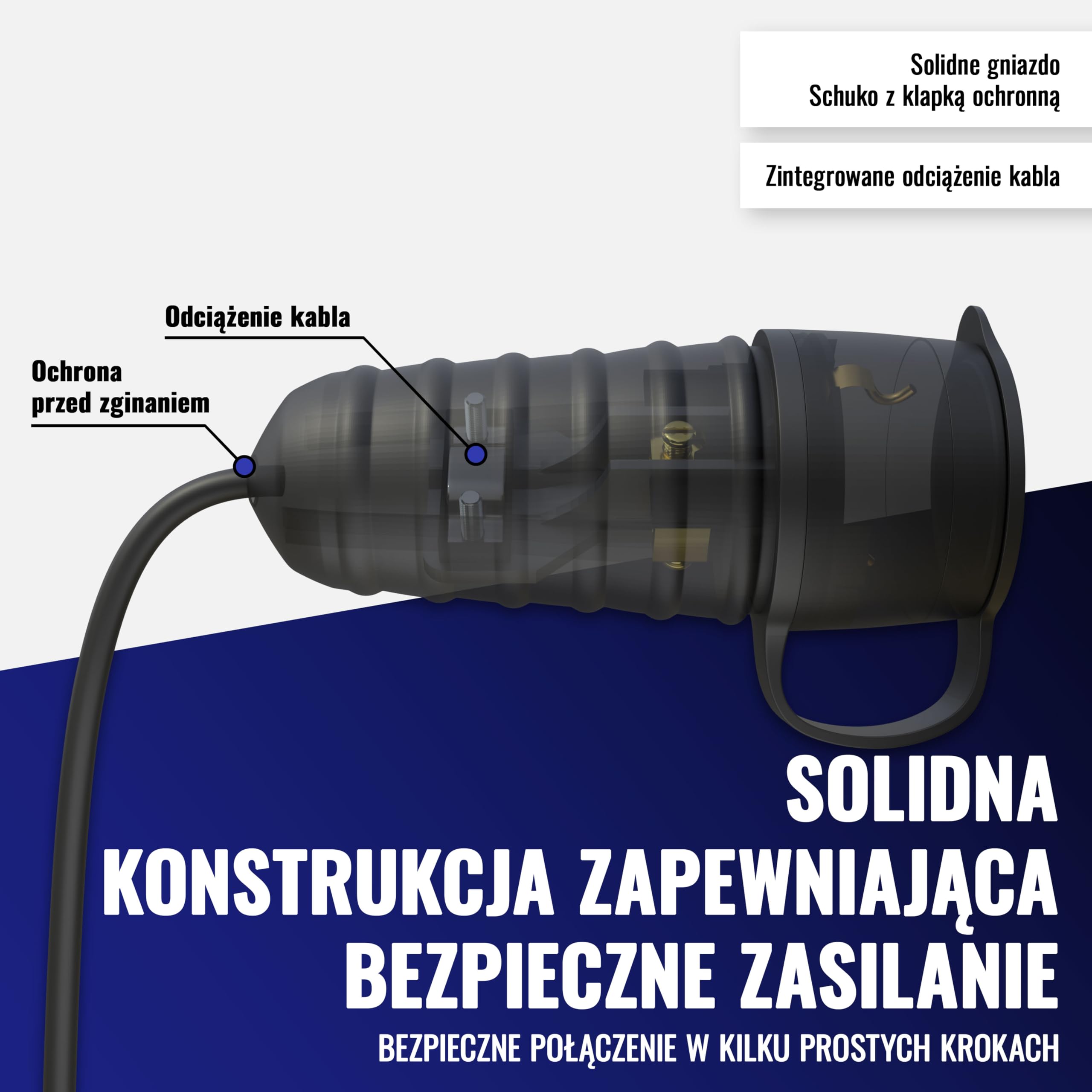 Poppstar 3x gumowe gniazdko z klapką ochronną, (2-biegunowe, 230V, 16A, IP44), wodoodporne, do użytku zewnętrznego, czarne