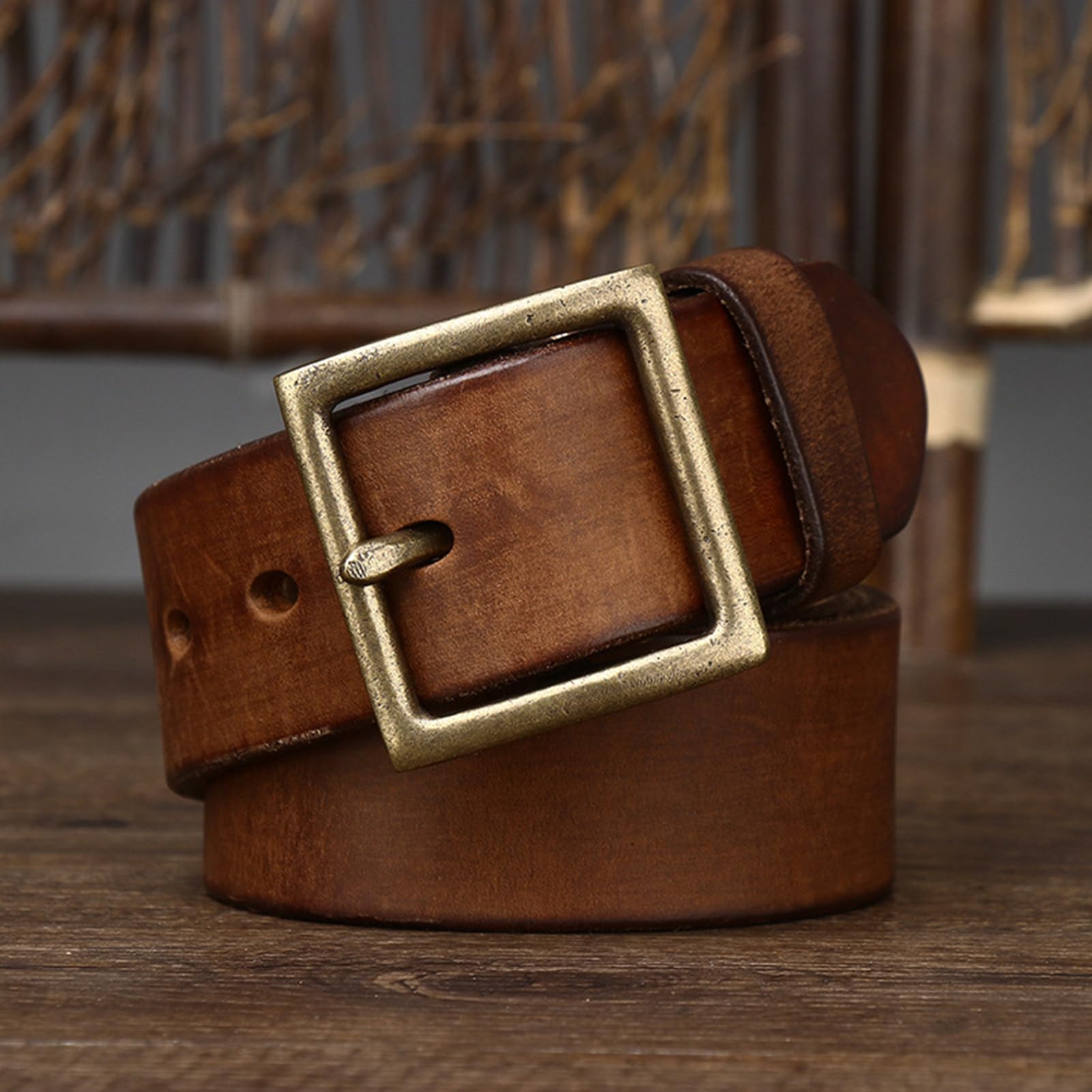 Brown Leather Belt with Square Buckles Square Buckle Belt (Brown) – Humble Honey Boutique main image 3