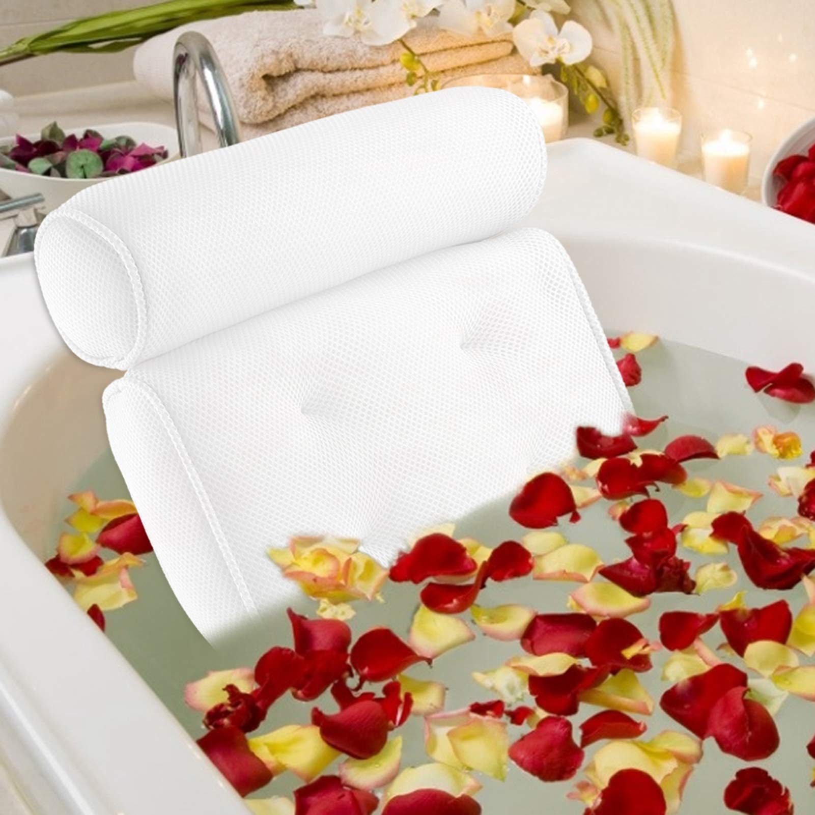 Ejoyous Oreiller de Bain en Douce, avec Soutien du Cou et du Dos en Mousse Spa, 35 X 33 X 10 Cm, Ventouse, Appui-tête de Bain pour la Relaxation dans la Baignoire, pour Adultes, Utilisation au Spa à