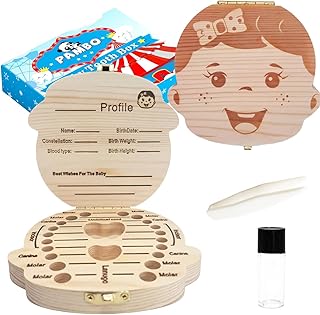 PAMBO Baby Tooth Box Keepsake for Girls,Wooden Tooth Storage And Saver Box for Lost Teeth Children,Newborn Baby Birthday And Shower Gift