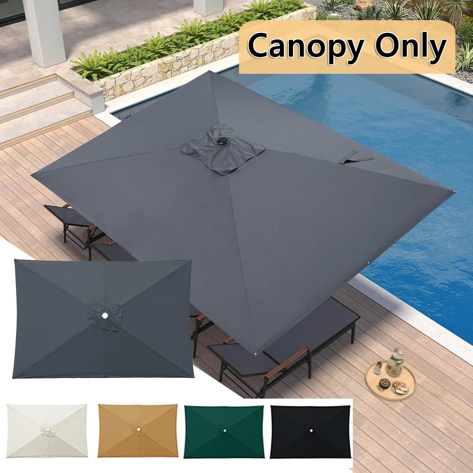2m×3.0m Rectangulaire Auvent Housse De Rechange, Toile De Rechange Pour Parasol Pour 4/6/8 Baleines, Tissu De Rechange For Parasol De Jardin(Gray,2.0x3.0m)