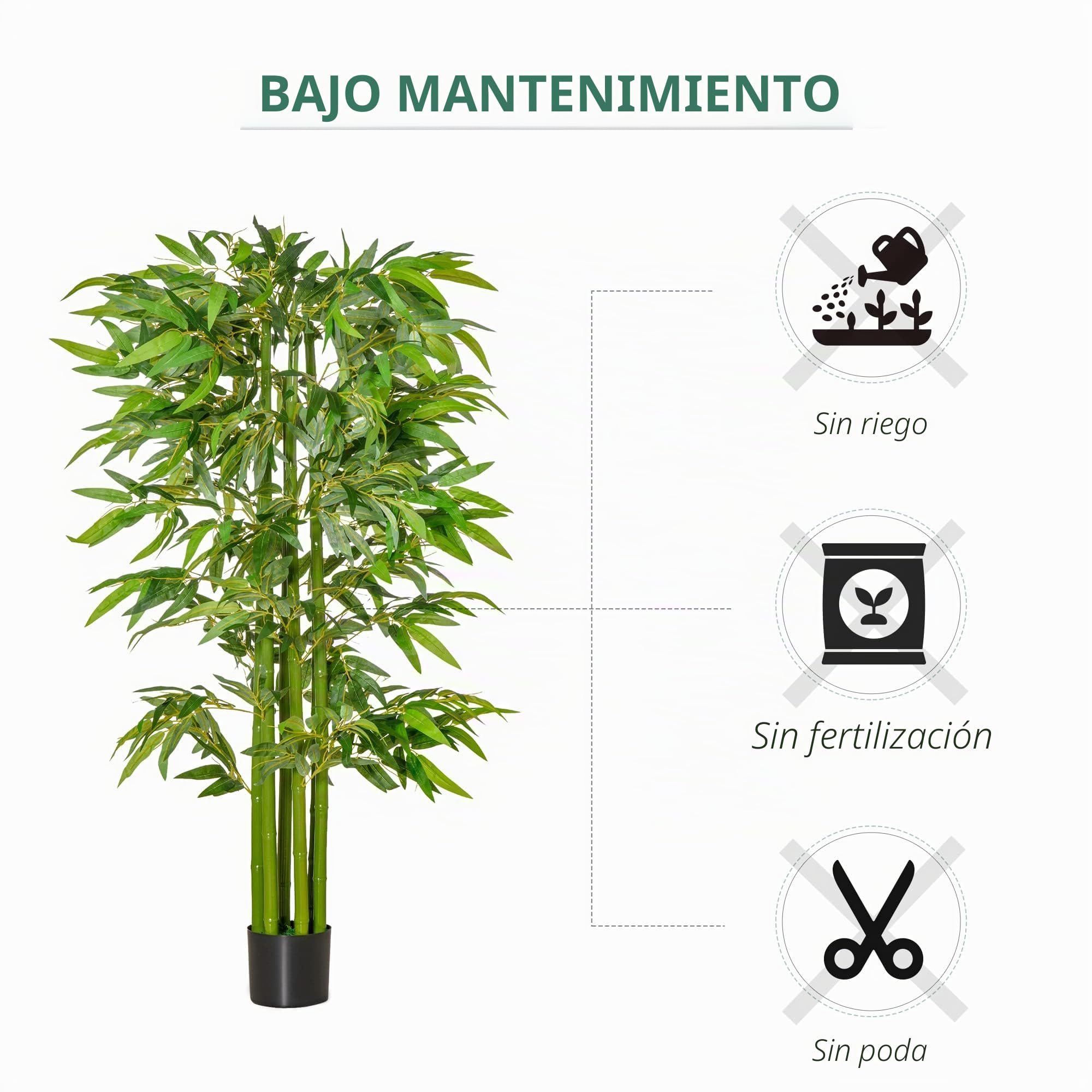 HOMCOM Bambú Artificial XL 1,60H m 975 Hojas densas realistas Maceta incluida Negro Verde
