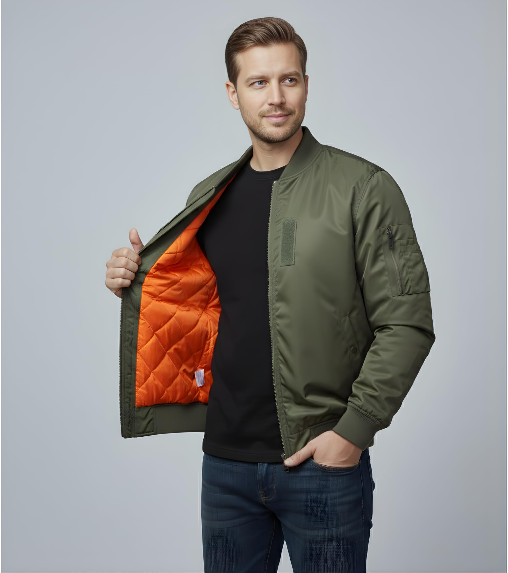 L'MONTE Polyester Men's Imported Windproof Standard Length Bomber Casual Fall Winter Jacket Full Zip Padded Coats Outwear (Medium, Green) 1
