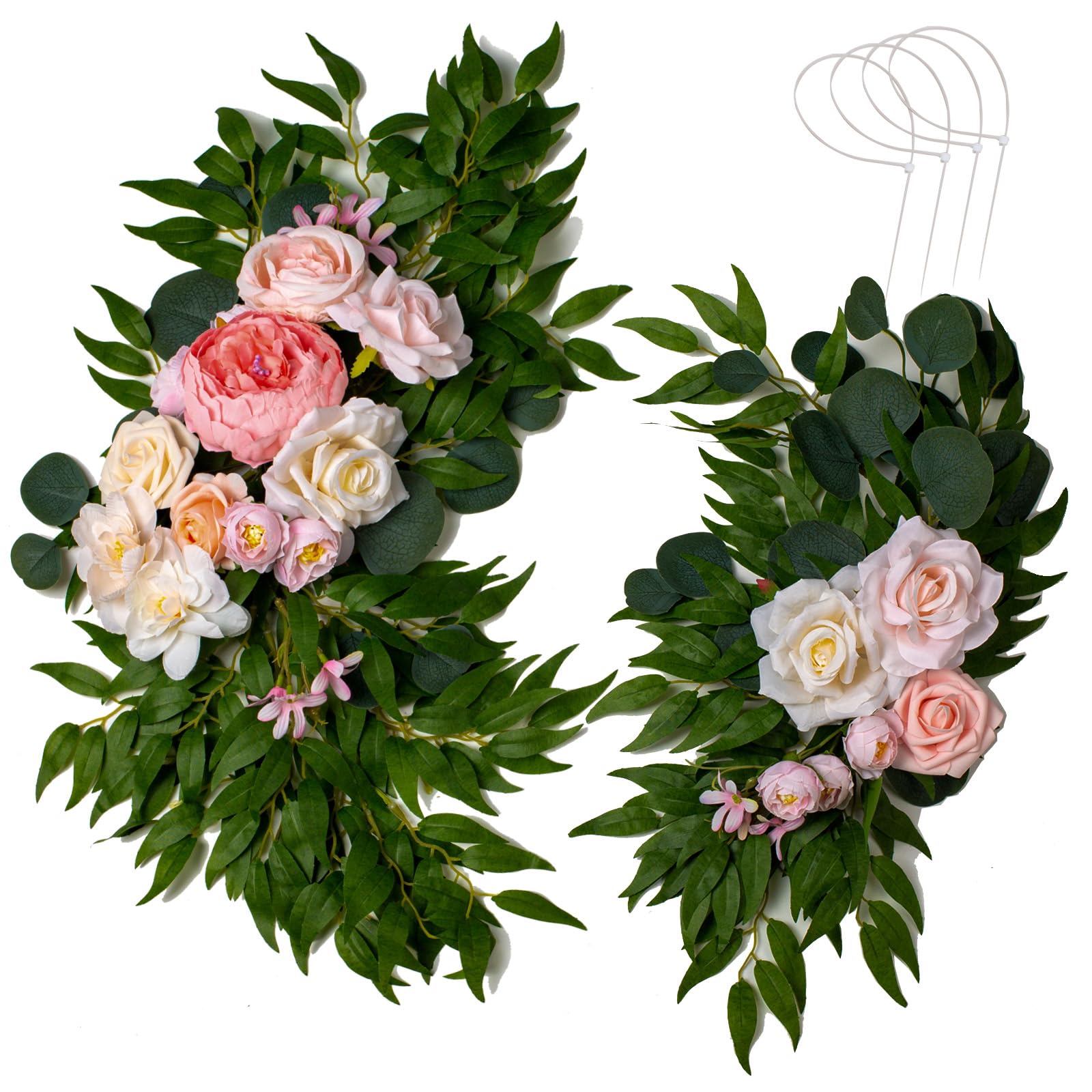 AitnWoy Kit de 2 flores artificiales de arco de boda, rosas de seda, peonías, letreros de bienvenida para boda, ceremonia, fiesta, decoración del hogar (rosa)