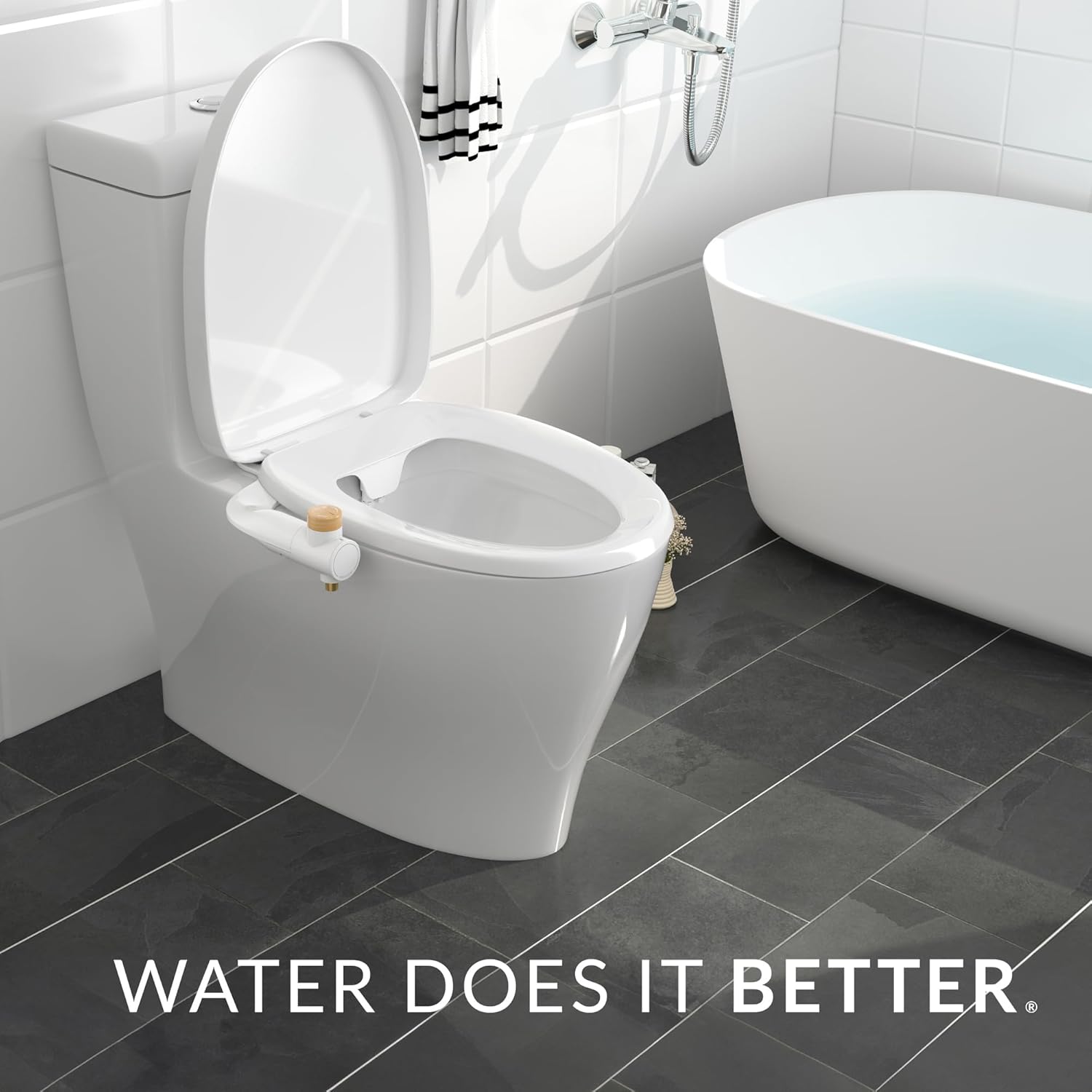 White Non-Electric Bidet Attachment with Wooden Knob