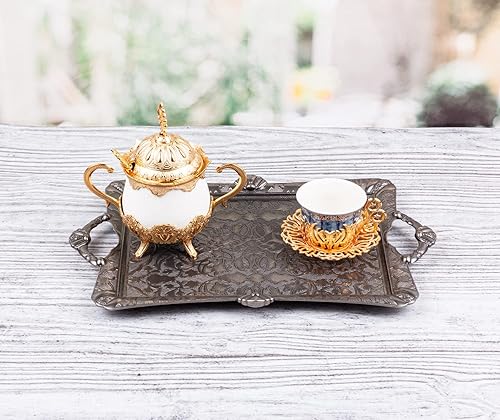 Miniatura 7 de VINTAVE SERVIN Bandeja de té turco con asas, 14.5 x 9.8 pulgadas, multiusos, no se deslustra, aleación de zamak, bandeja cuadrada decorativa para