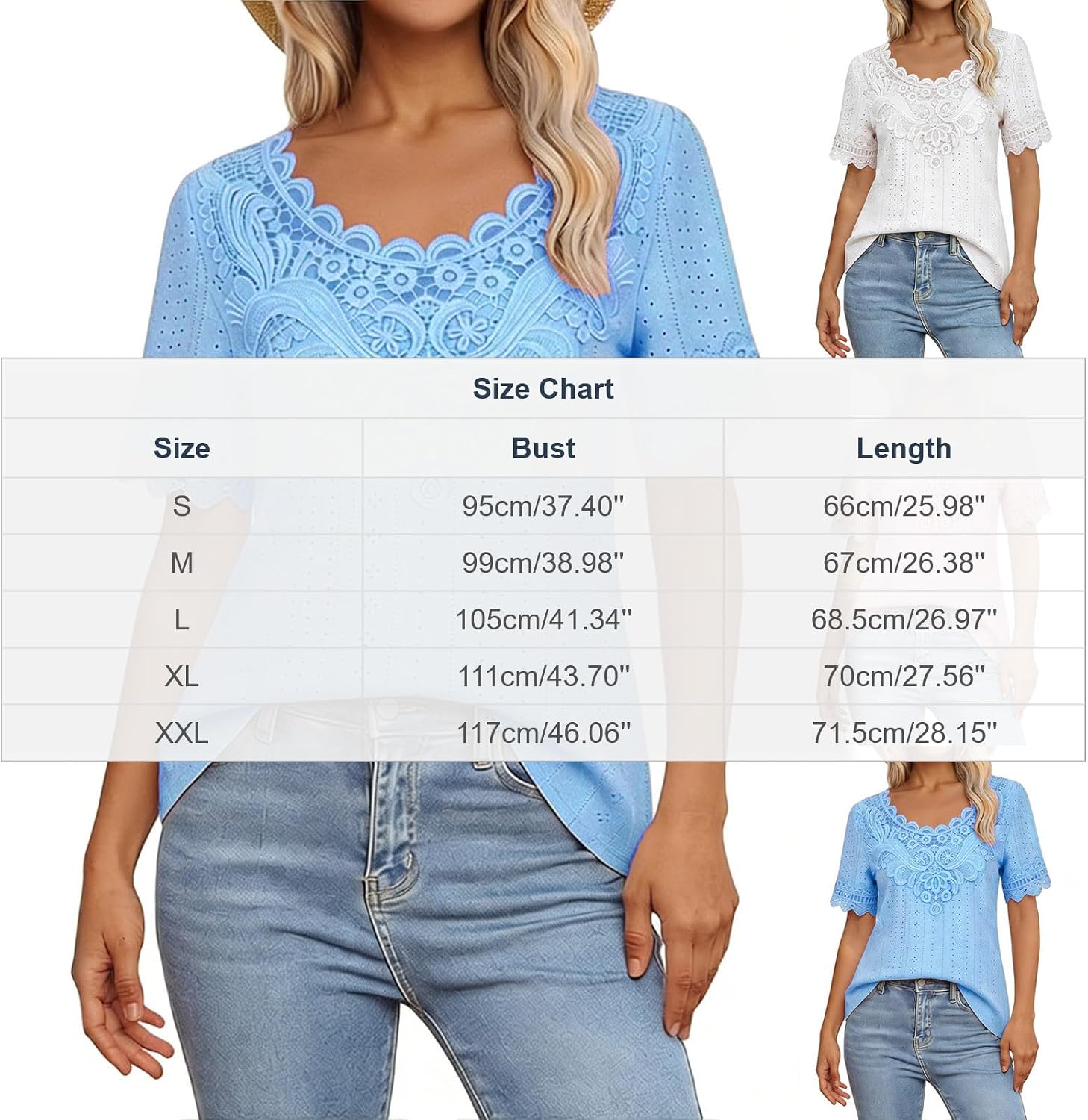 Summer Tops for Women V Neck Short Sleeve Lace Embroidered Eyelet Shirts Dressy Casual Blouses Trendy Loose Blouses
