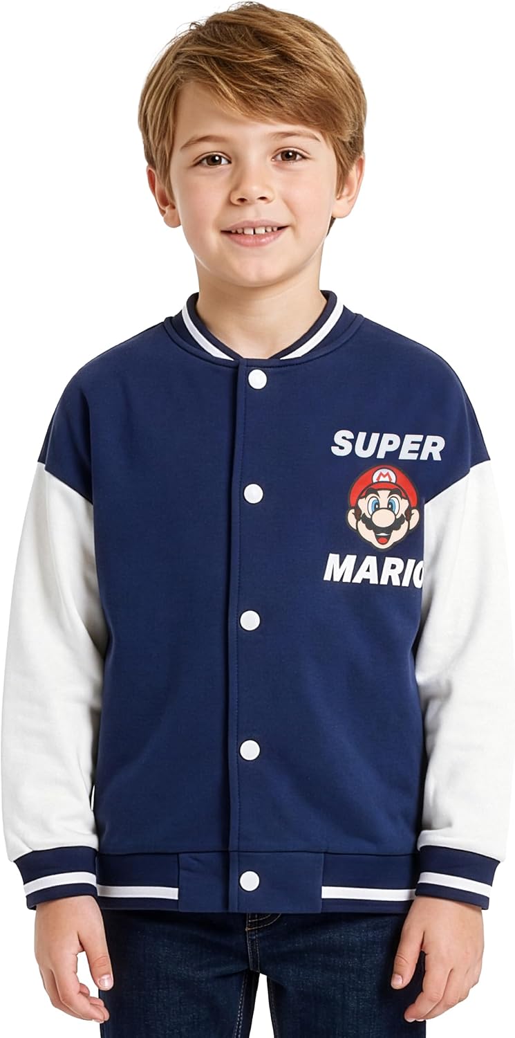 Super Mario Boys Bomber Jacket, Luigi, Bowser, Yoshi And Mario Varsity Jacket, Cotton Kids Jackets