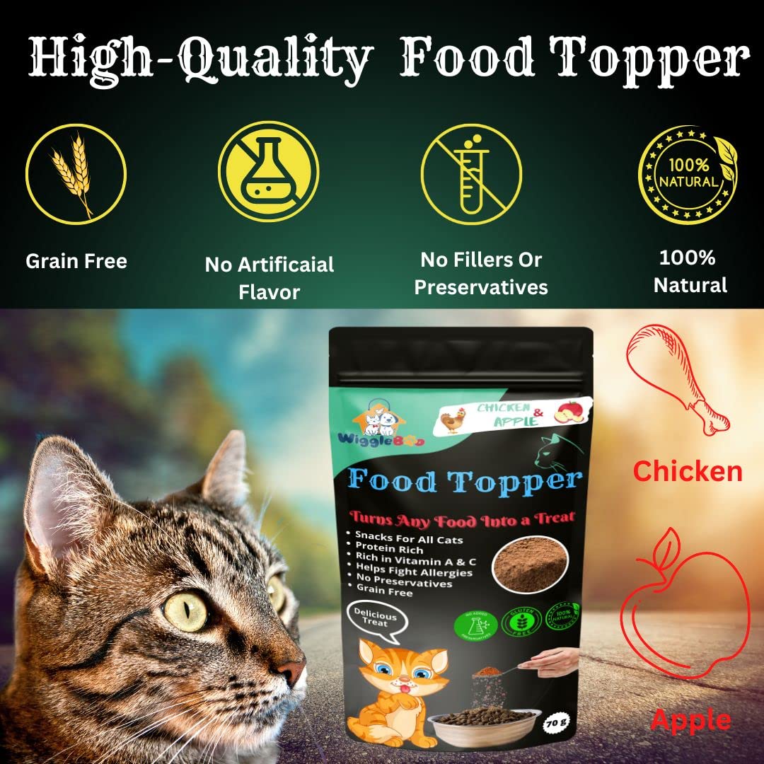 Wiggleboo Chicken & Apple Cat Topper - Irresistible Flavor Fusion for a Healthy Pet, The Perfect Snack to Satisfy Your Cat's Cravings, A Burst of Chicken & Apple Flavor to Delight Your Cat (70g) 4