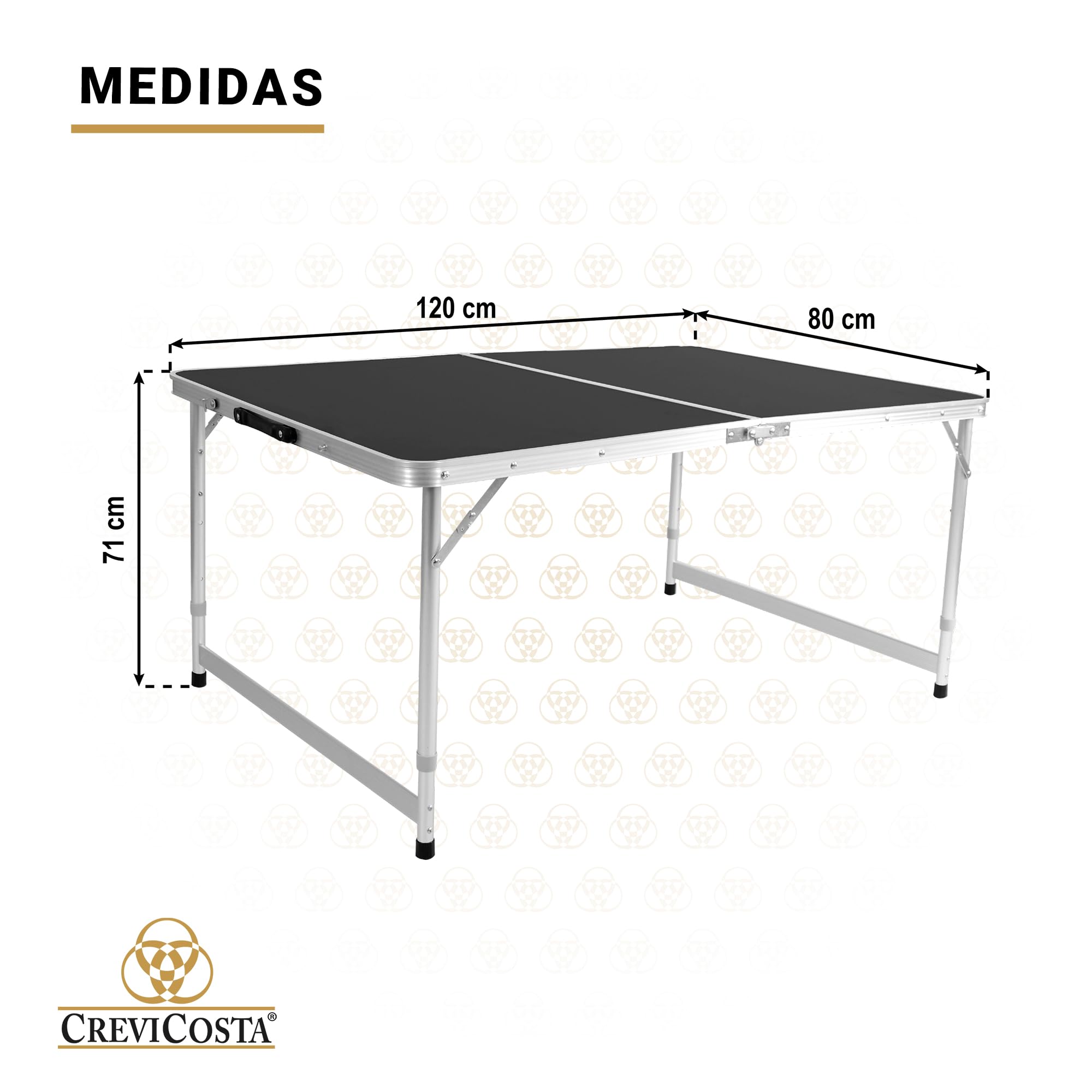CREVICOSTA QUALITY MARK MARCAS DE CALIDAD - Mesa de Camping Plegable Rectangular 120x80 cm con Asa de Transporte