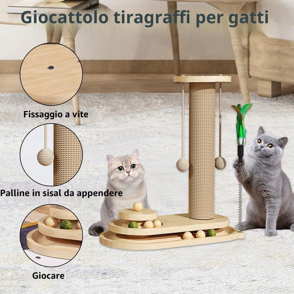 Gatto Anyingkai Giocattolo interattivo in legno, intelligente, palline, (B)