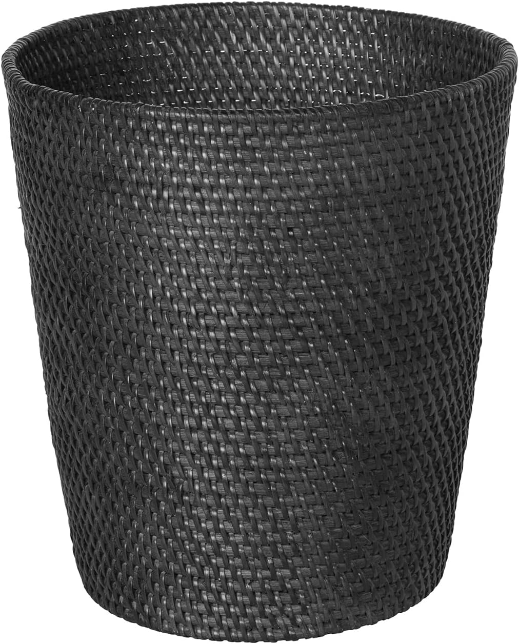 KOUBOO Loma Round Rattan Paper Waste Basket, Trash Can Bathroom, Garbage Bin, Bedroom, Kitchen, Office, Home Desk Small Wicker Bin for Waste, Paper, Black