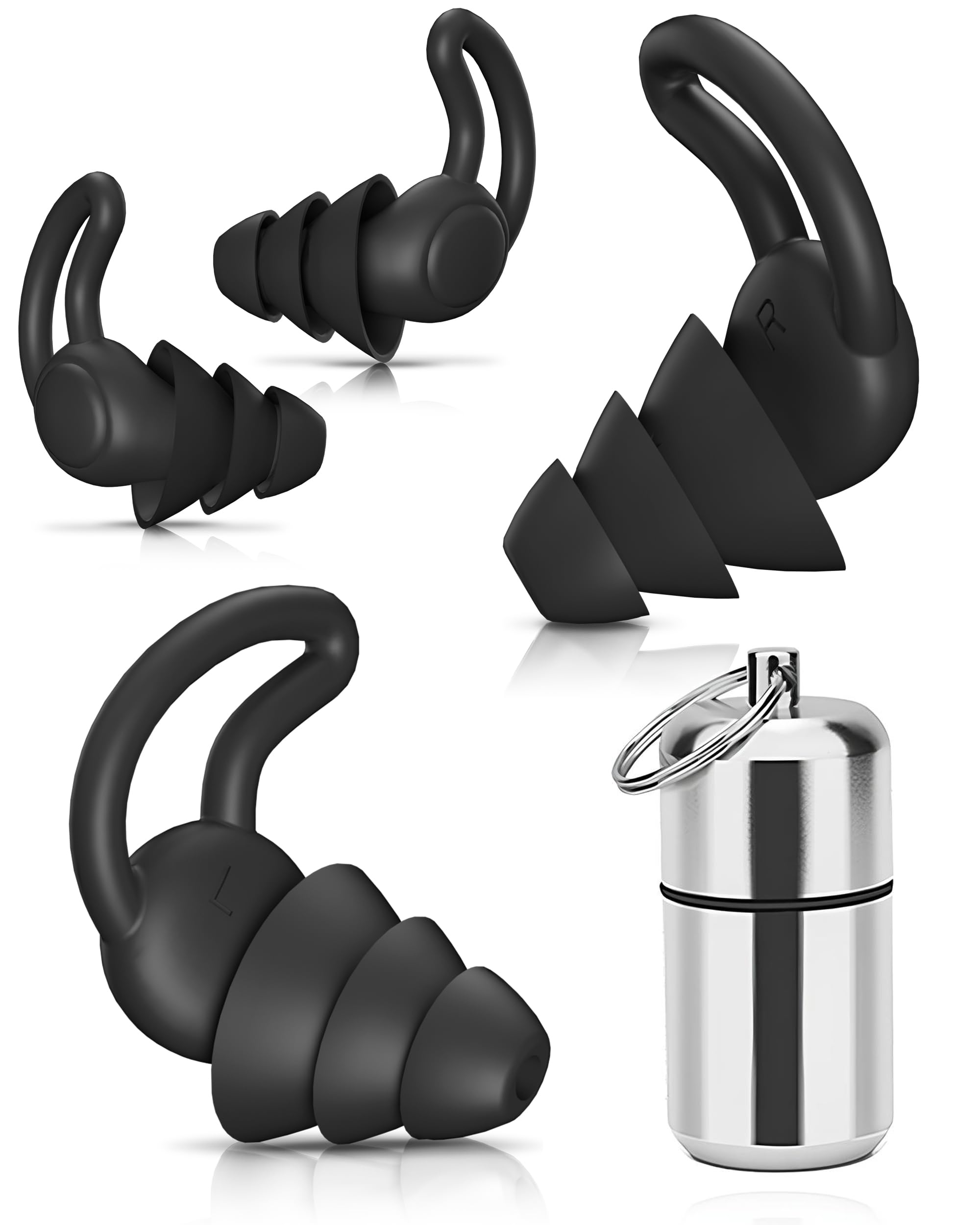 Ohrstöpsel zum Schlafen Noise Cancelling Gehörschutz, Wiederverwendbarer und Waschbare, Gehörschutzstöpsel 32dB zum Lärm Reduktion, Seitenschläfer, Schnarchen, Reisen, Arbeiten, mit Alubehälter 2 Paar