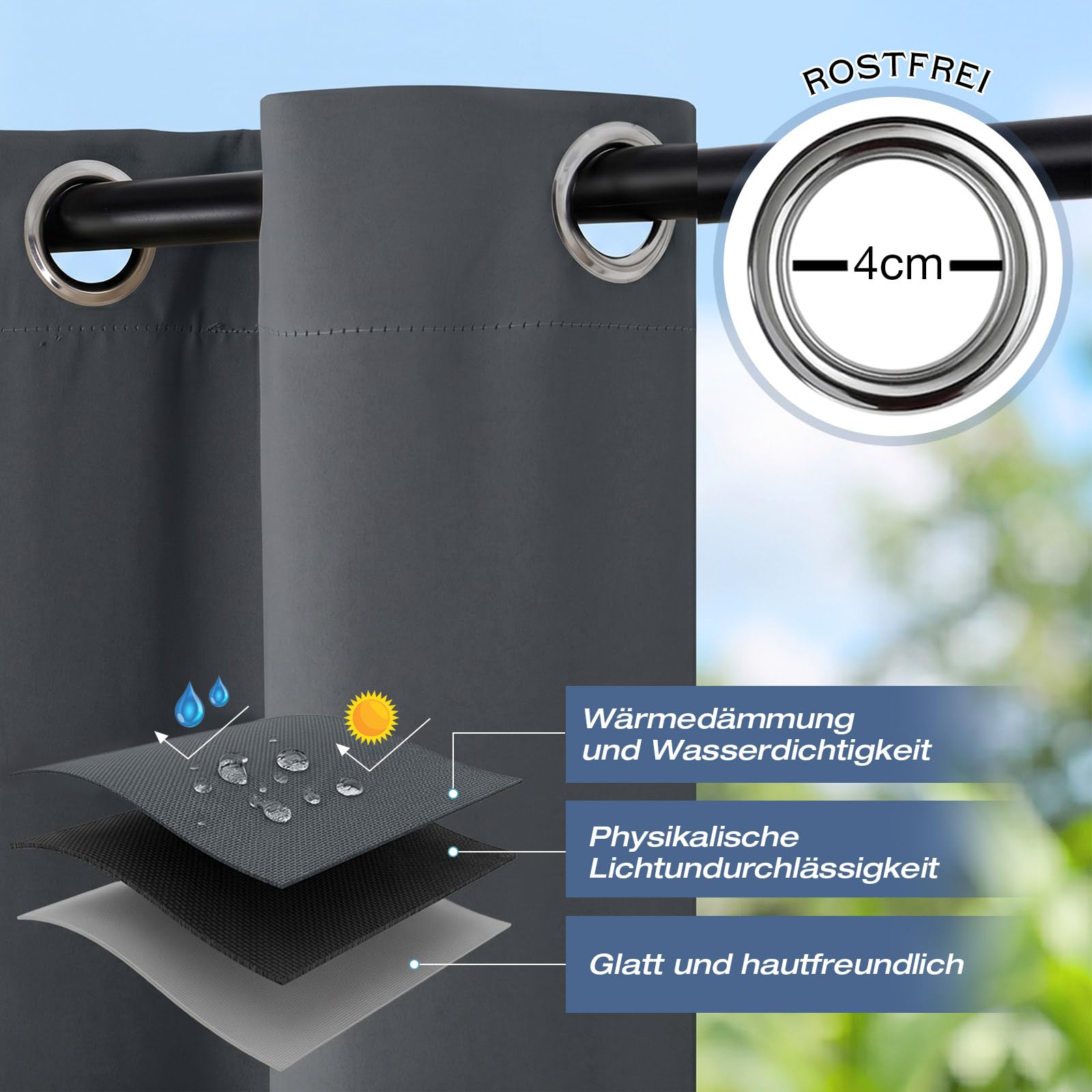 Zasłona outdoorowa (Ciemnoszary, B254xH213 cm (1 Pack))