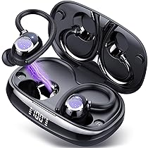 Tukio Cuffie Bluetooth 5.4 Sport, Auricolari Bluetooth Wireless HiFi con Microfono HD e Cancellazione Rumore, Cuffie Wireless con Ganci Auricolari, 80 Ore Autonomia, Display LED, IPX7 Impermeabili
