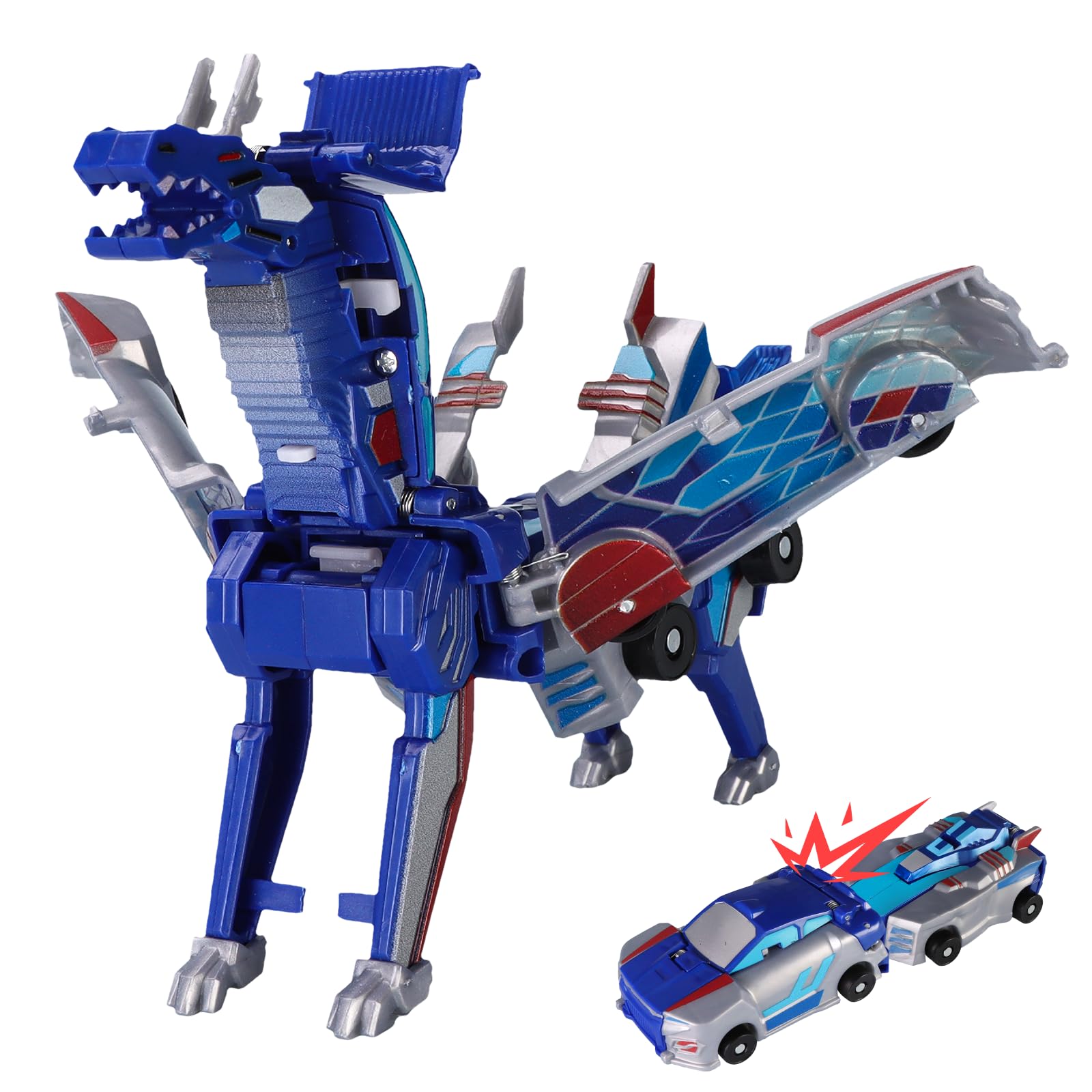 Dinosaur Collision Transforming Dinosaur Car Toys, Transformation Dinosaurs Car Toy Magnetic Dinosaurs Transformer Cars for Boys & Girls Party Gift for Birthday, Christmas (Blue Dragon)