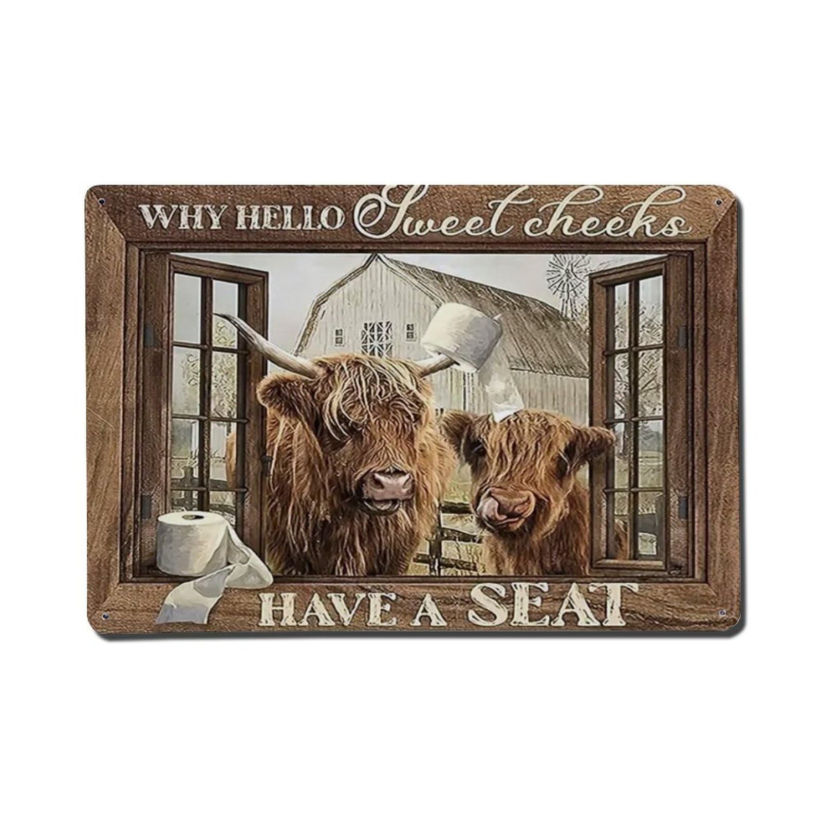 Rkundrne Vintage Cute Highland Cow Funny Animal Metal Tin Sign Garden Bedroom Cafe Bar Man Cave Home Wall Decor Metal Poster 8X12 In