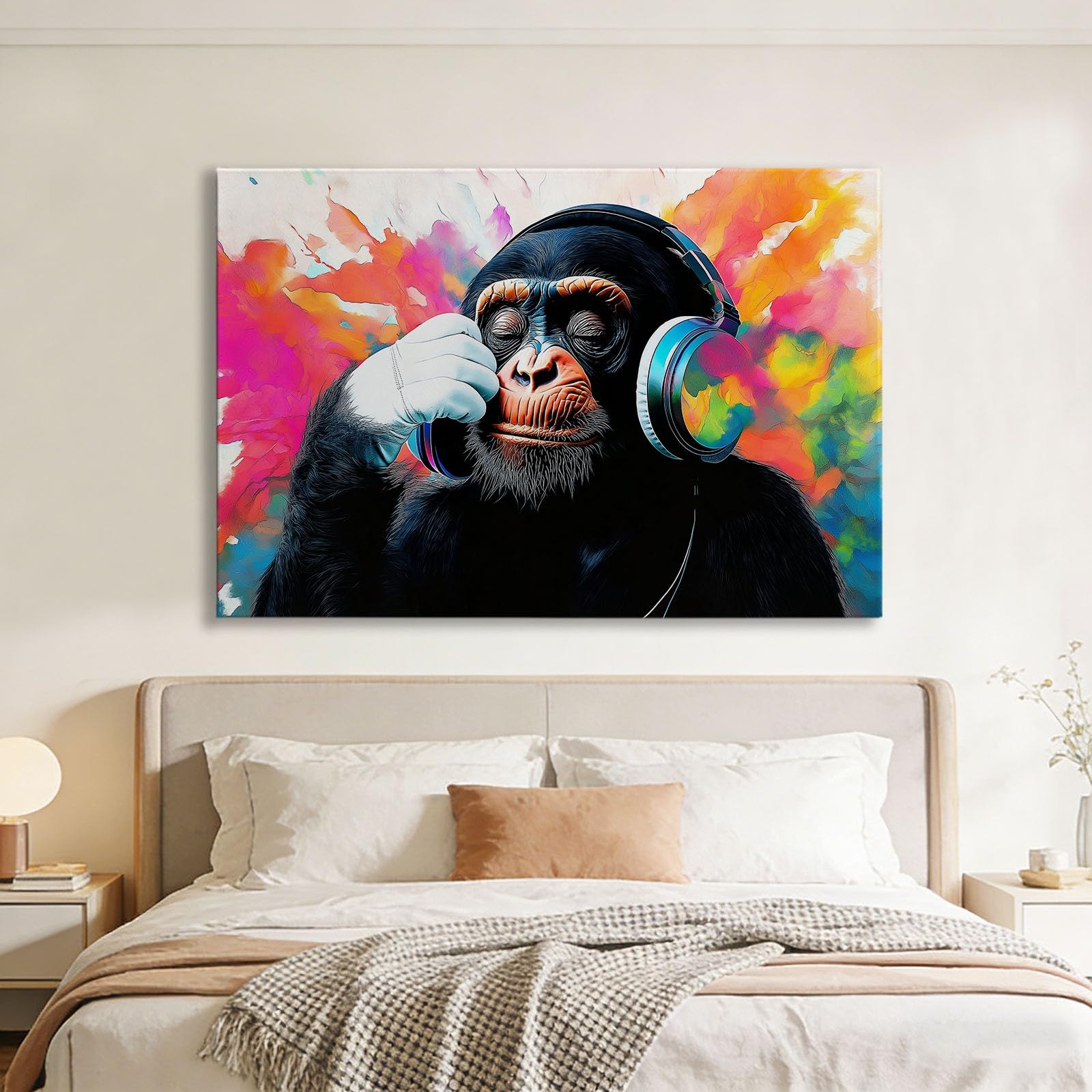 Générique Cadre en Bois Impression sur Toile Singe Abstrait Gaming Salle de Jeux, Tableau Image sur Toile 100x75 cm Tableau Decoration Murale Salle de Jeux Gaming Chambre Garçon