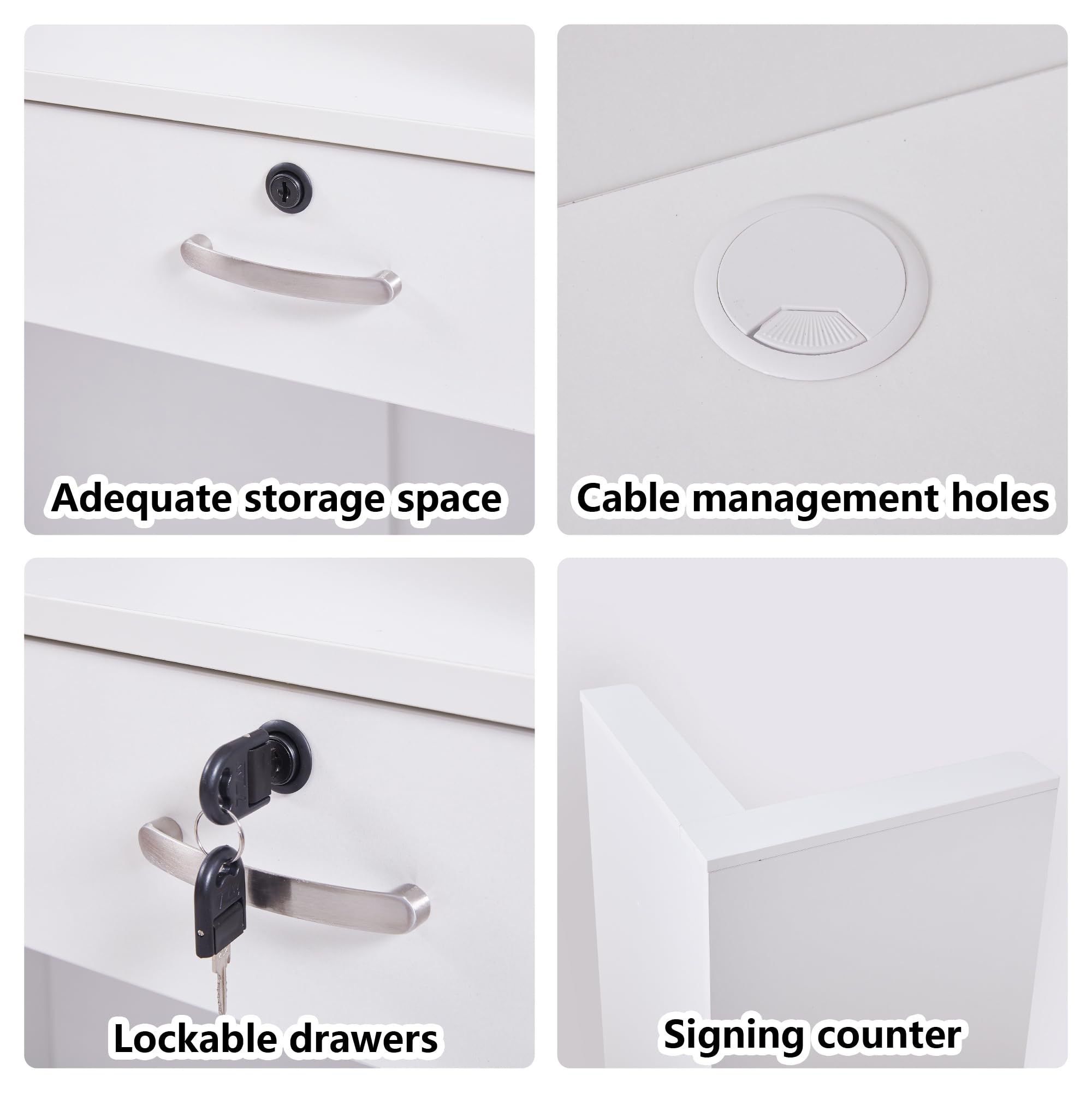 Mostrador de Recepción Moderno 80 cm, Mueble de Oficina de MDF con Cajón Cerradura y Estantes Abiertos, Escritorio de Recepción para Peluquería, Centro de Belleza, Tienda, Hotel y Oficina